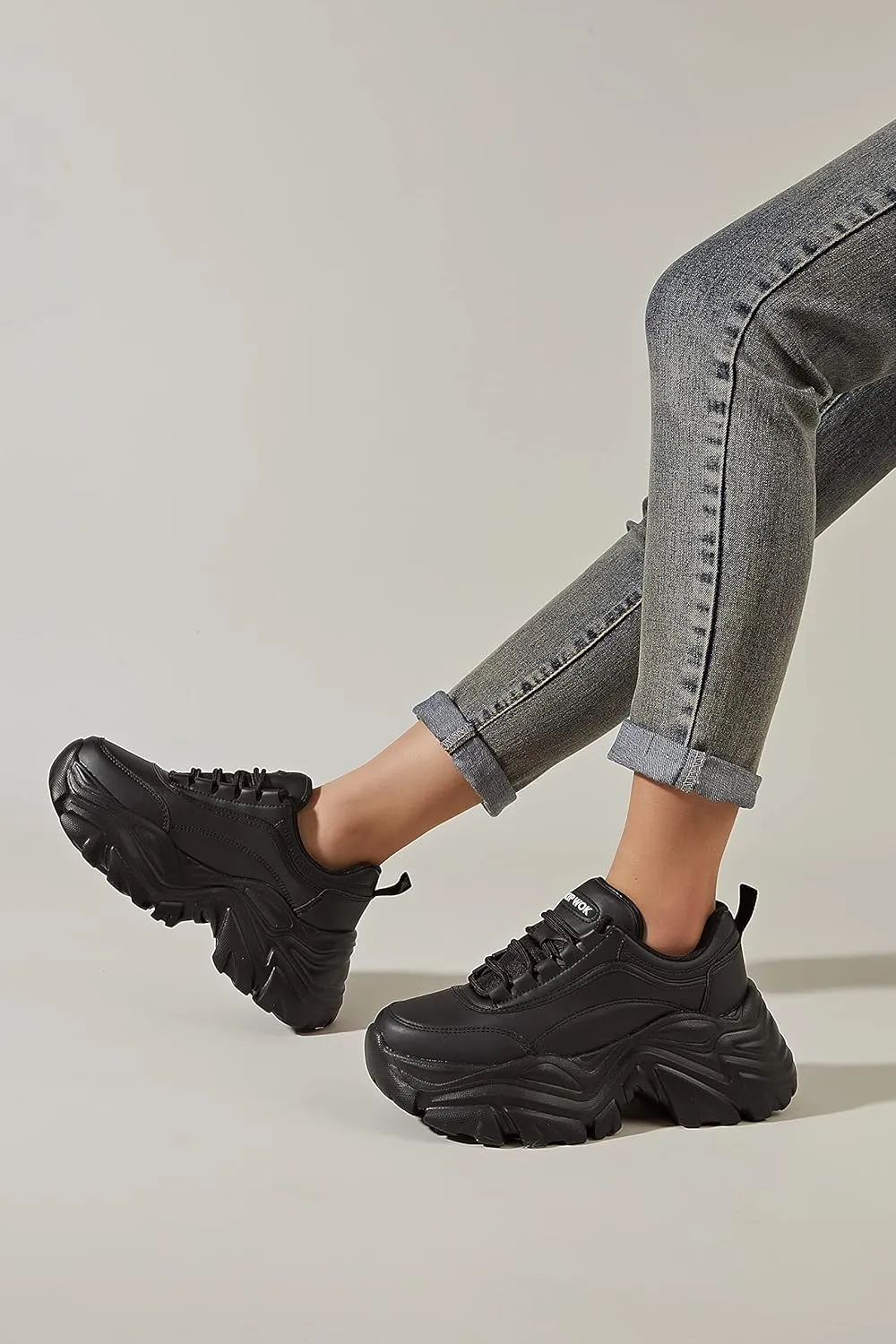 K KIP WOK Chunky Sneakers for Women Fashion Platform White Leather Casual Dad Shoes Comfortable Wedge Walking Sport Sneakers