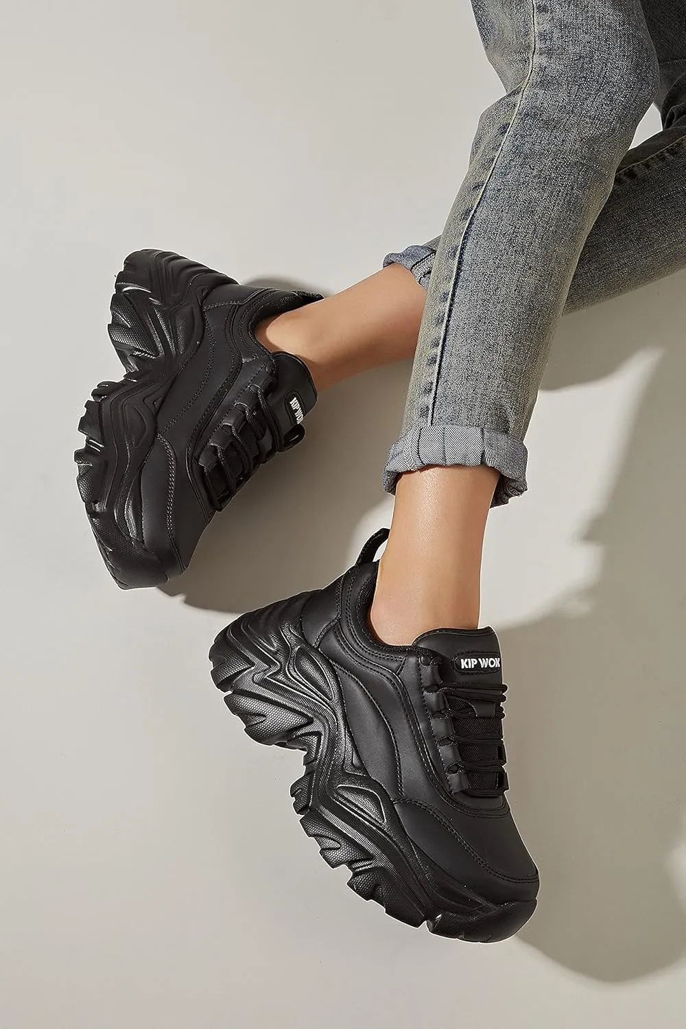 K KIP WOK Chunky Sneakers for Women Fashion Platform White Leather Casual Dad Shoes Comfortable Wedge Walking Sport Sneakers
