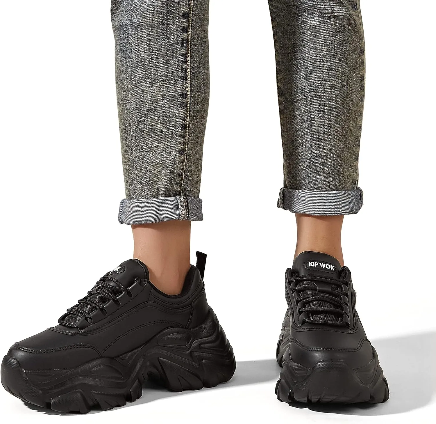 K KIP WOK Chunky Sneakers for Women Fashion Platform White Leather Casual Dad Shoes Comfortable Wedge Walking Sport Sneakers