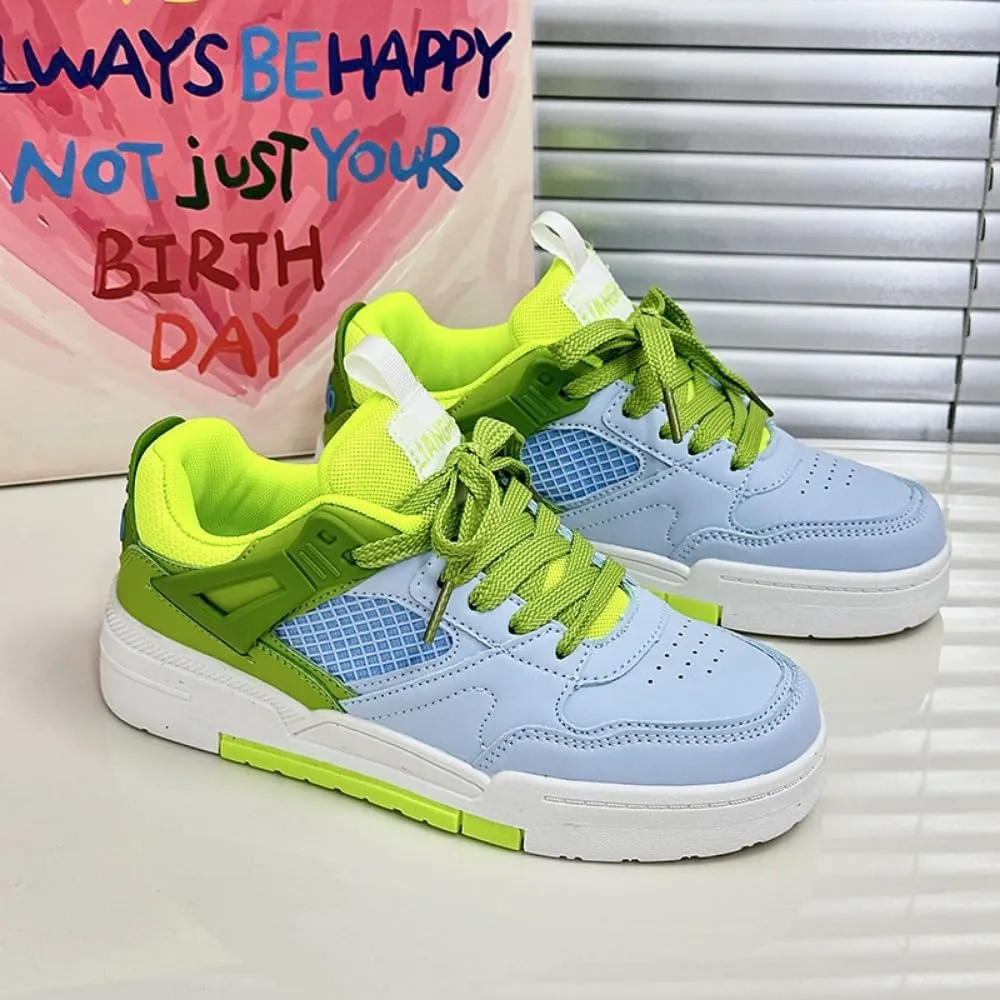Kawaii K-Pop Academy Breathable Sneakers - Ice-Cream-Inspired Green & Blue Color Block | Cute Manga Style & Height-Boosting Chunky Sole, Korean Ins Trend for Women, Ideal for Casual Outfits
