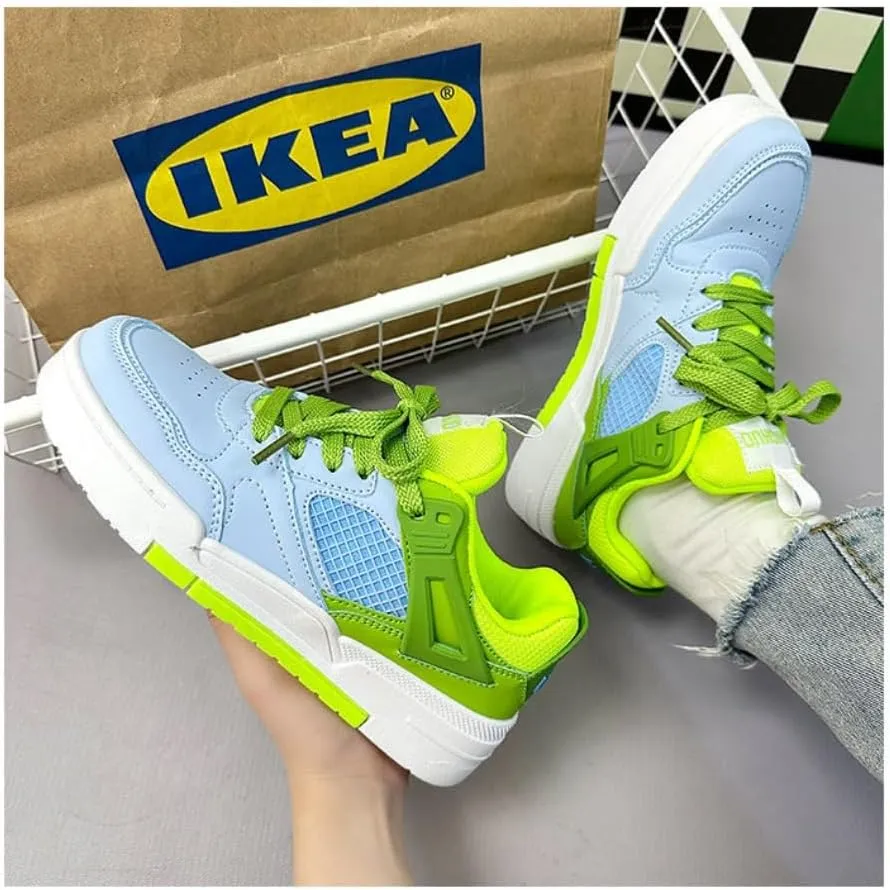 Kawaii K-Pop Academy Breathable Sneakers - Ice-Cream-Inspired Green & Blue Color Block | Cute Manga Style & Height-Boosting Chunky Sole, Korean Ins Trend for Women, Ideal for Casual Outfits