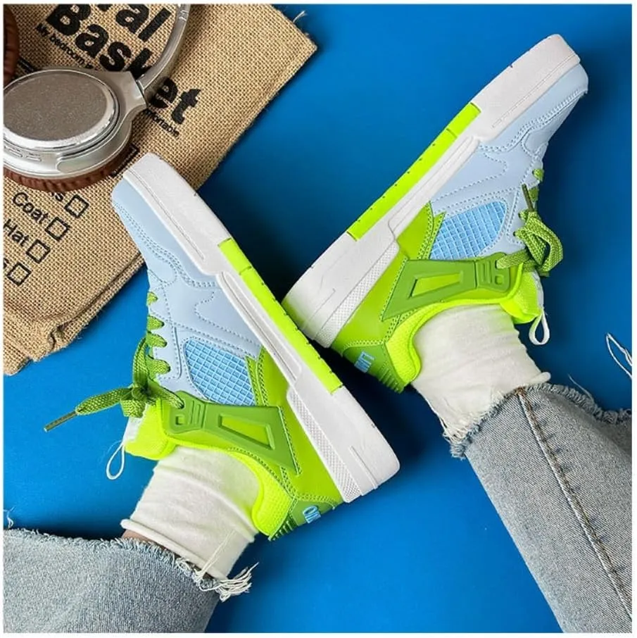Kawaii K-Pop Academy Breathable Sneakers - Ice-Cream-Inspired Green & Blue Color Block | Cute Manga Style & Height-Boosting Chunky Sole, Korean Ins Trend for Women, Ideal for Casual Outfits