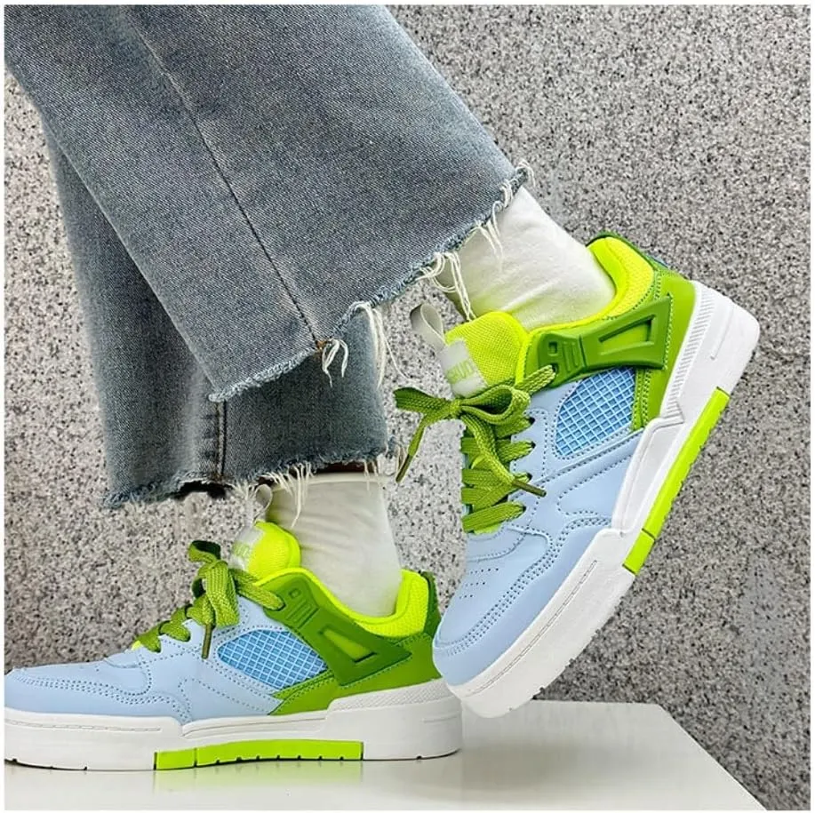 Kawaii K-Pop Academy Breathable Sneakers - Ice-Cream-Inspired Green & Blue Color Block | Cute Manga Style & Height-Boosting Chunky Sole, Korean Ins Trend for Women, Ideal for Casual Outfits