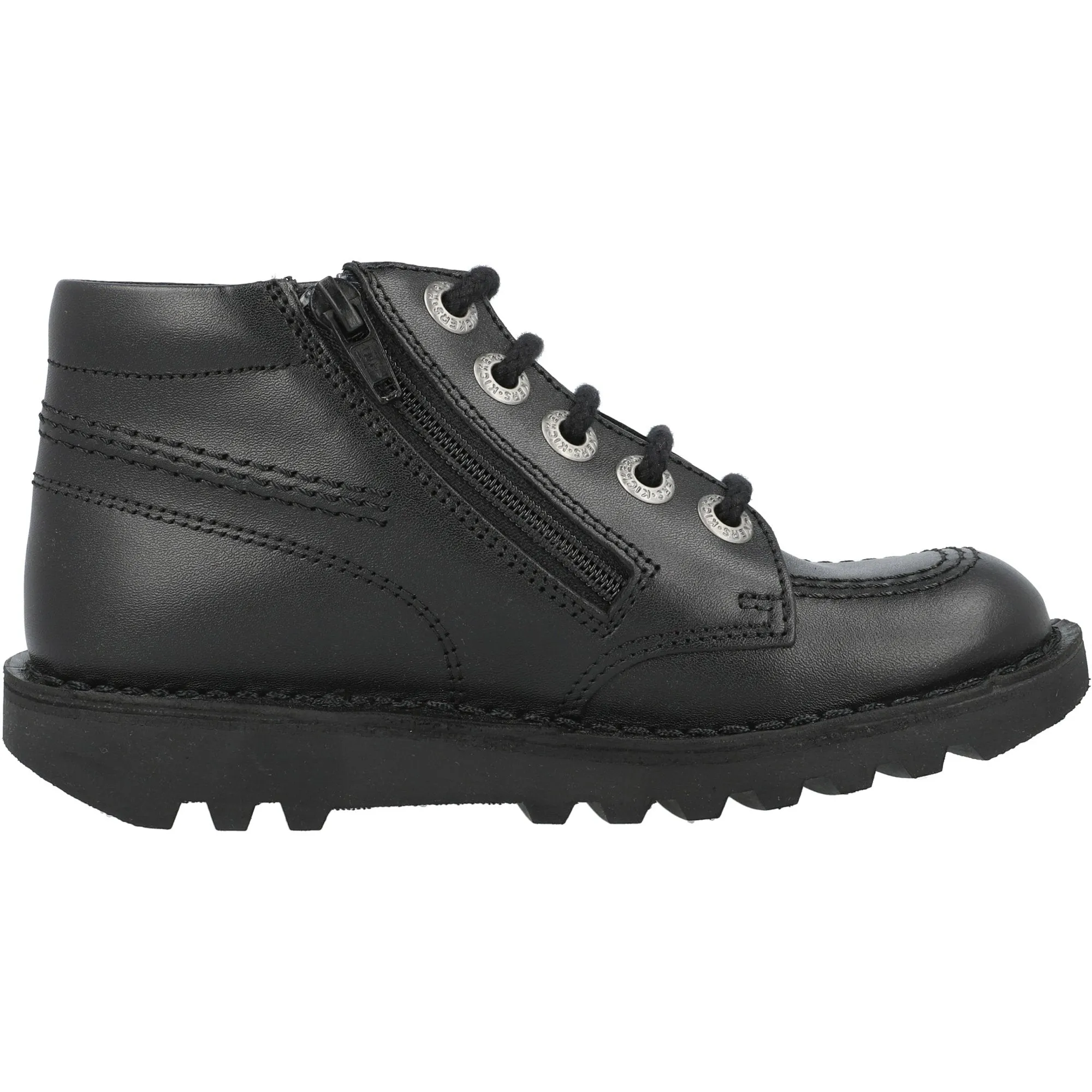 Kickers Kick Hi Zip Black Leather Boots for Kids