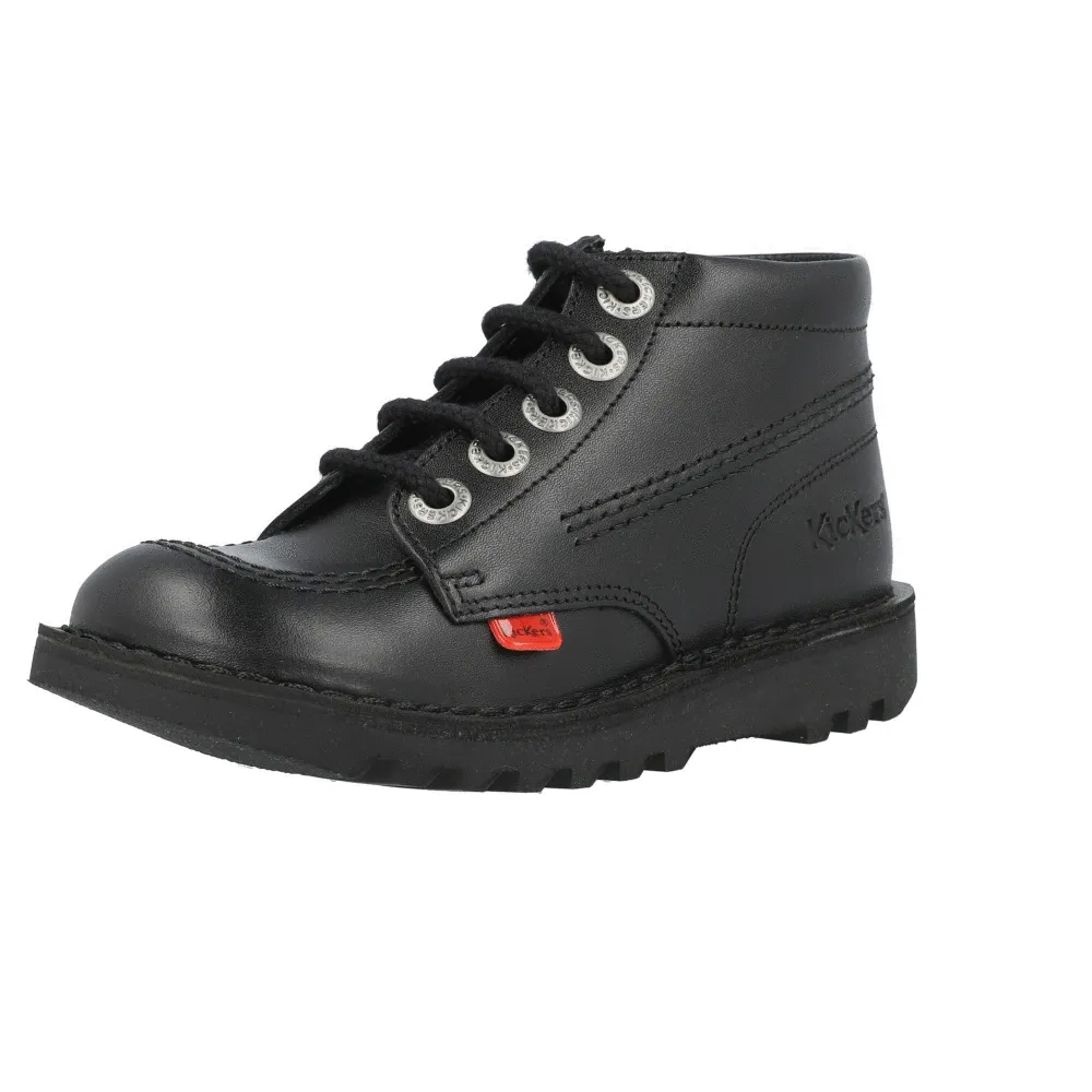 Kickers Kick Hi Zip Black Leather Boots for Kids