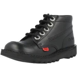 Kickers Kick Hi Zip Black Leather Boots for Kids