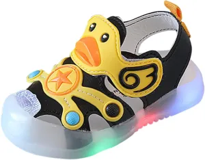 Kid Baby Girls Boys Child Light On LED Baby Shoes Sandals Soft Sole Anti Slip Cartoon Duck Shoes (Black, 16 Infant)