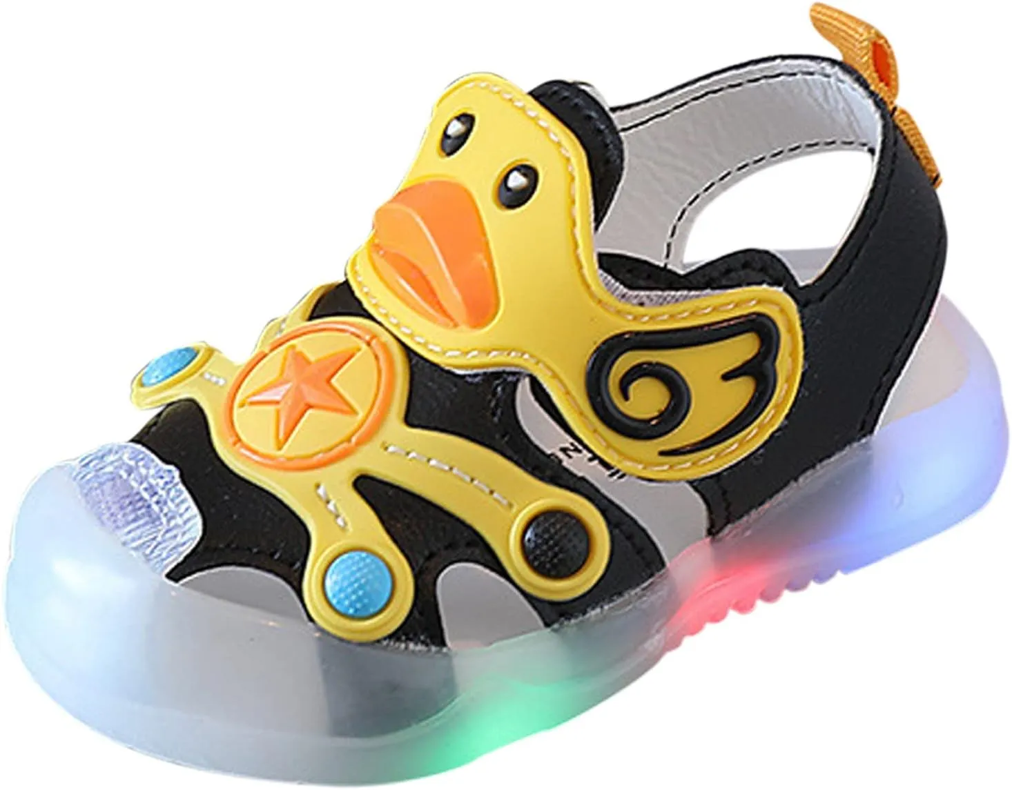 Kid Baby Girls Boys Child Light On LED Baby Shoes Sandals Soft Sole Anti Slip Cartoon Duck Shoes (Black, 16 Infant)