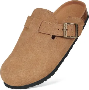 Kids Suede Clogs Boys Girls Cork Footbed Potato Shoes Classic Slip On Leather Mules Children Indoor Outdoor Sandals with Adjustable Buckle