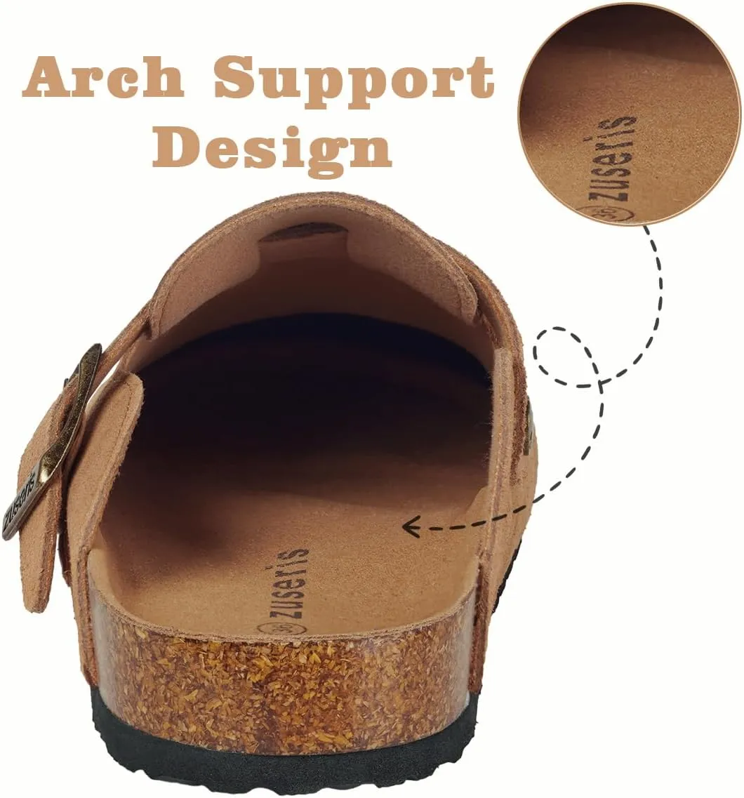 Kids Suede Clogs Boys Girls Cork Footbed Potato Shoes Classic Slip On Leather Mules Children Indoor Outdoor Sandals with Adjustable Buckle