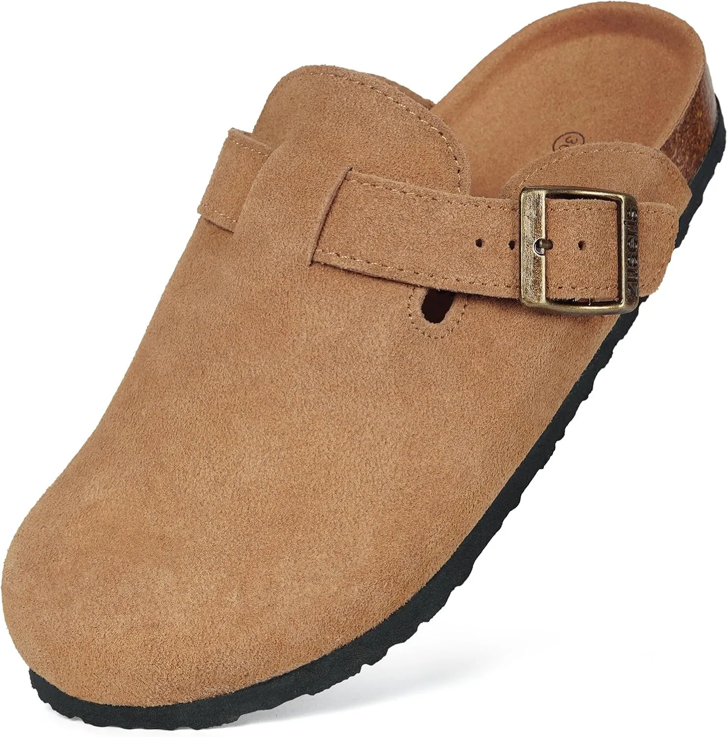 Kids Suede Clogs Boys Girls Cork Footbed Potato Shoes Classic Slip On Leather Mules Children Indoor Outdoor Sandals with Adjustable Buckle