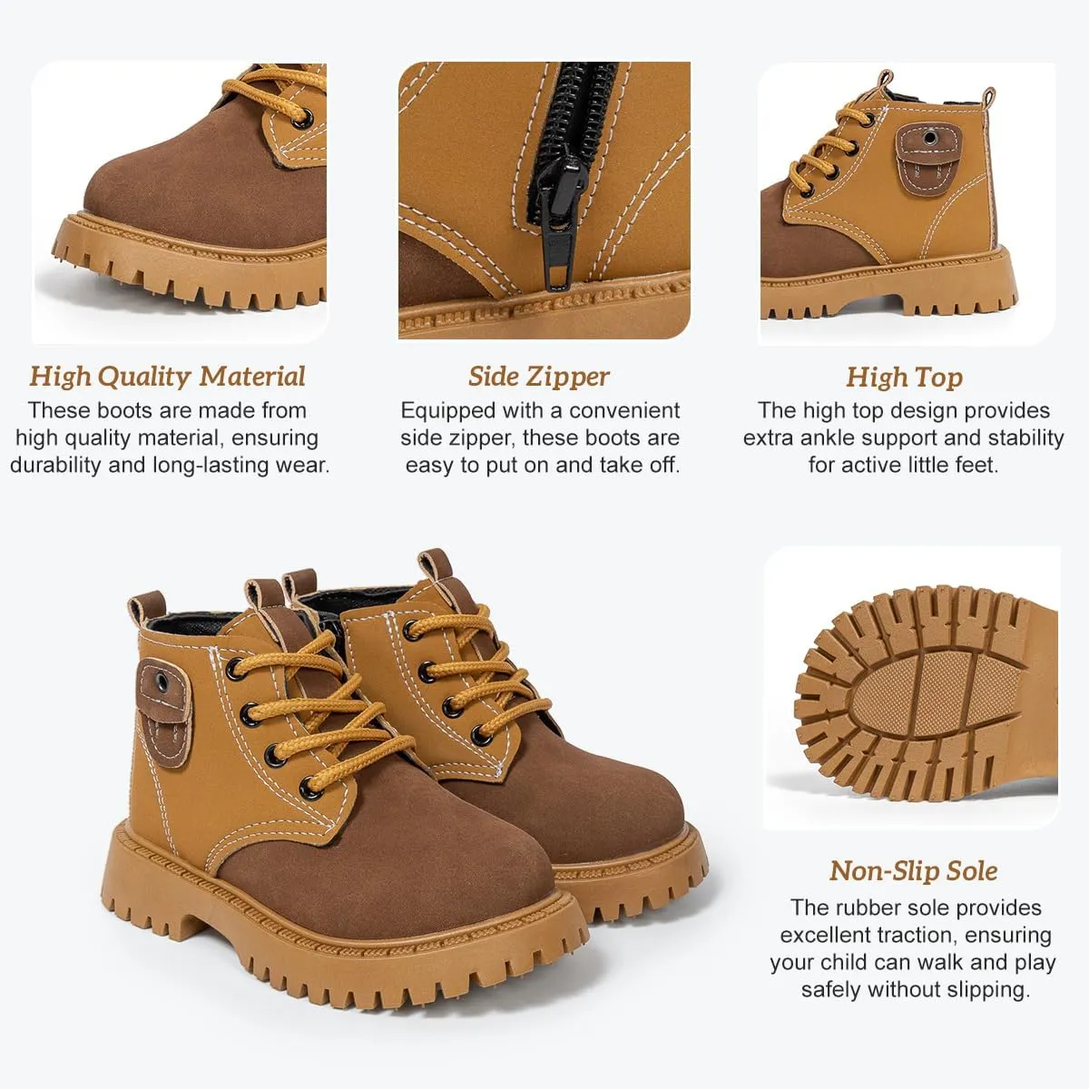 KIDSUN Toddler Boys Girls Boots Kids Work Boots Winter Snow Boots Lace Up Hiking Outdoor Boots (Toddler/little Kid)