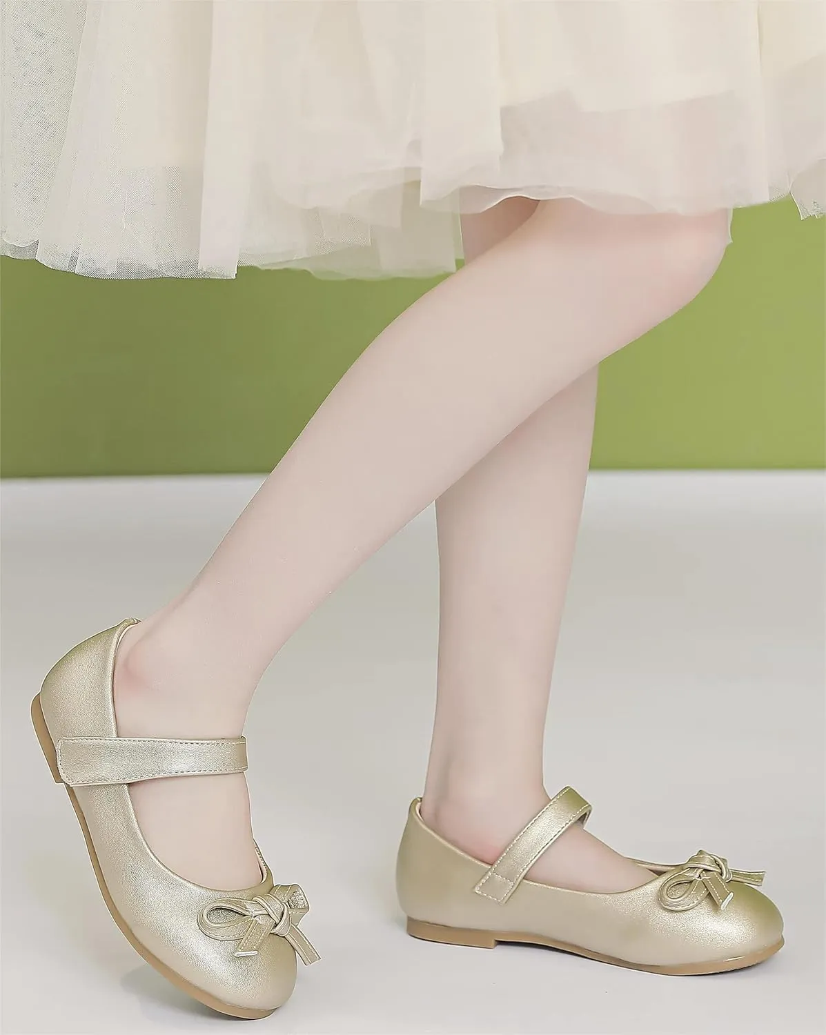 kkdom Girl's Dress Shoes Cute Bow Mary Jane Ballet Flats School Shoes for Toddler/Little Kid/Big Kid