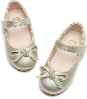 kkdom Girl's Dress Shoes Cute Bow Mary Jane Ballet Flats School Shoes for Toddler/Little Kid/Big Kid