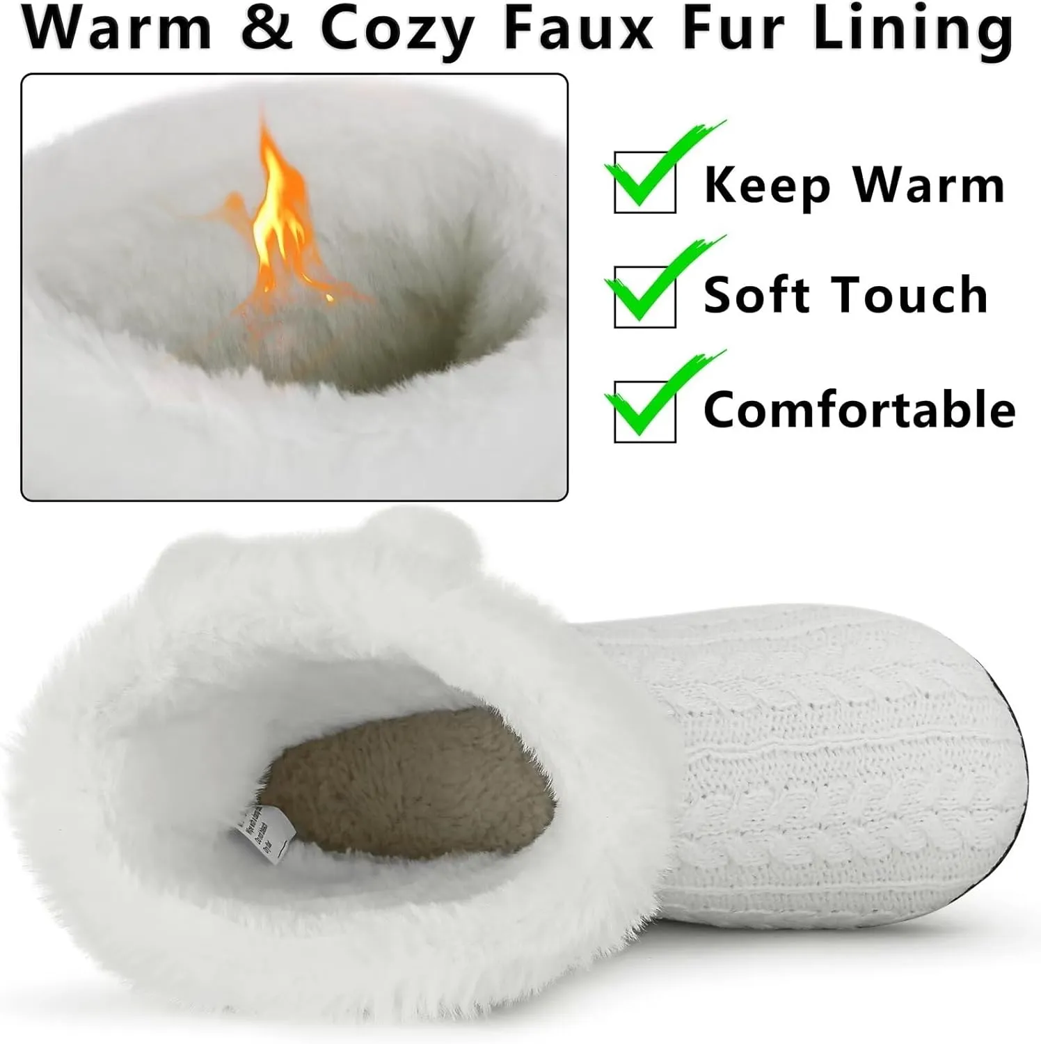 Knit Slipper Boots Women Plush Lining Memory Foam Indoor Outdoor House Shoes with Pom-Pom