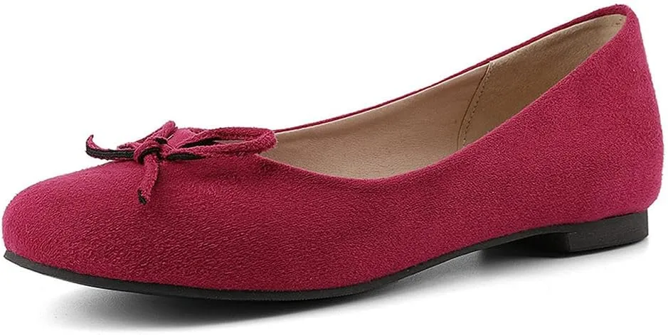 KOKOMOMO Womens Bow Round Toe Ballet Flats Slip On Ballerina Shoes