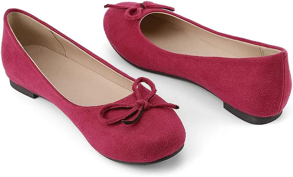 KOKOMOMO Womens Bow Round Toe Ballet Flats Slip On Ballerina Shoes