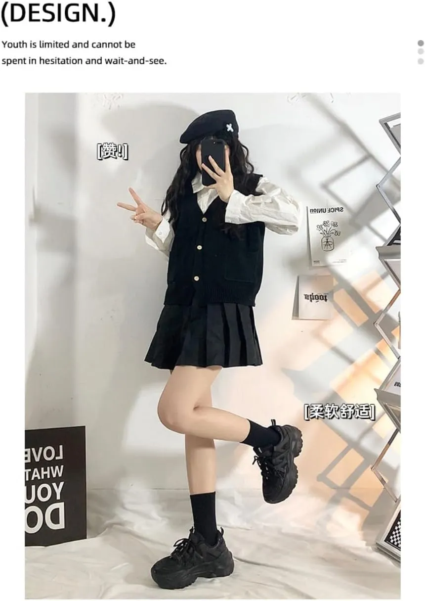 Korean Chunky Sneakers, Kawaii Academy Style, Cloud Sole with Hidden Heel Lift, Comfortable Stylish Non-Slip Platform Shoes for Women Outfit for Travel, for Daughter