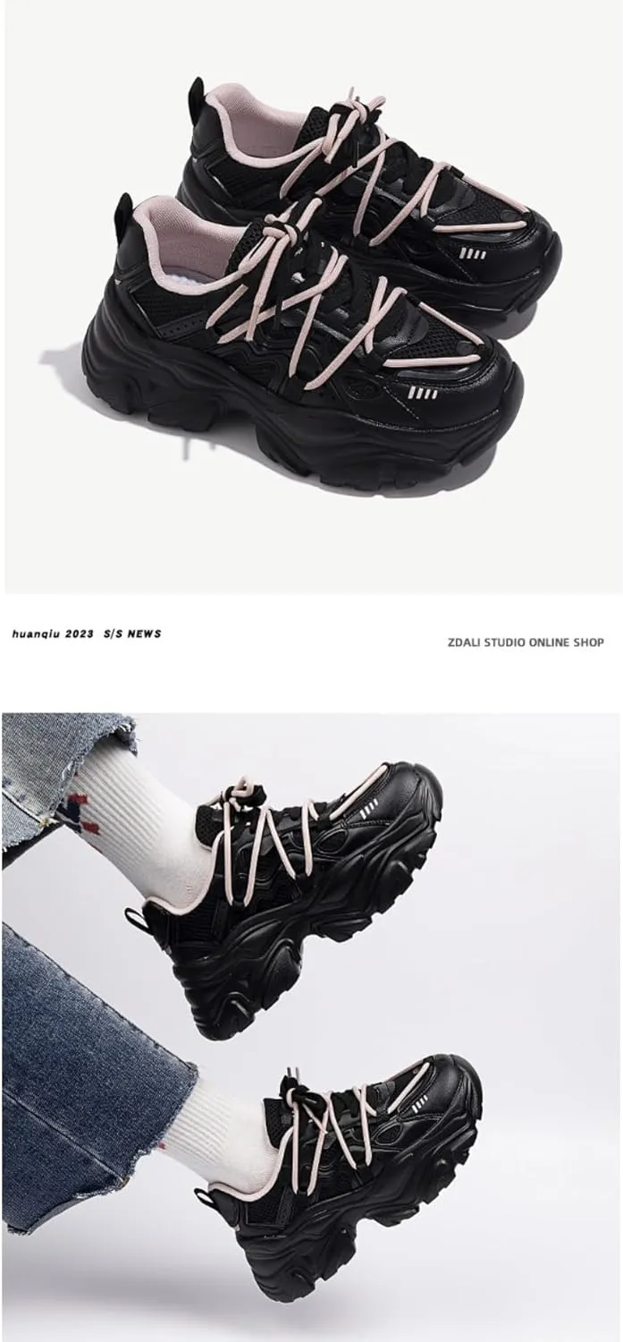 Korean Chunky Sneakers, Kawaii Academy Style, Cloud Sole with Hidden Heel Lift, Comfortable Stylish Non-Slip Platform Shoes for Women Outfit for Travel, for Daughter