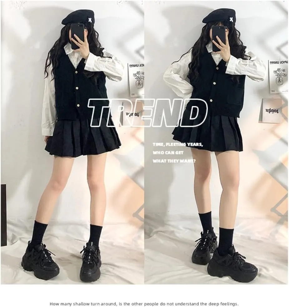 Korean Chunky Sneakers, Kawaii Academy Style, Cloud Sole with Hidden Heel Lift, Comfortable Stylish Non-Slip Platform Shoes for Women Outfit for Travel, for Daughter
