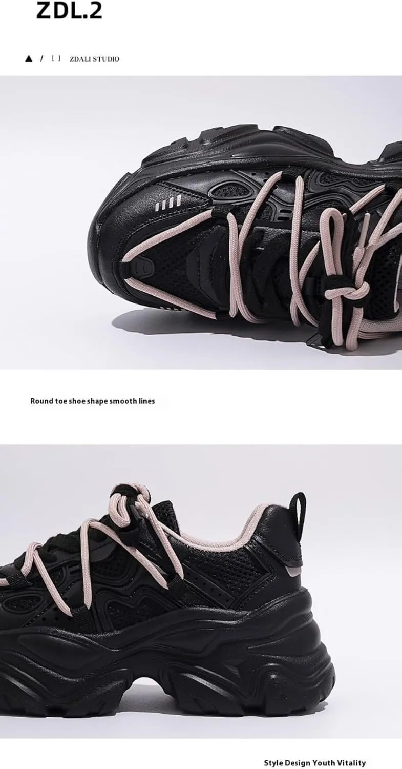 Korean Chunky Sneakers, Kawaii Academy Style, Cloud Sole with Hidden Heel Lift, Comfortable Stylish Non-Slip Platform Shoes for Women Outfit for Travel, for Daughter