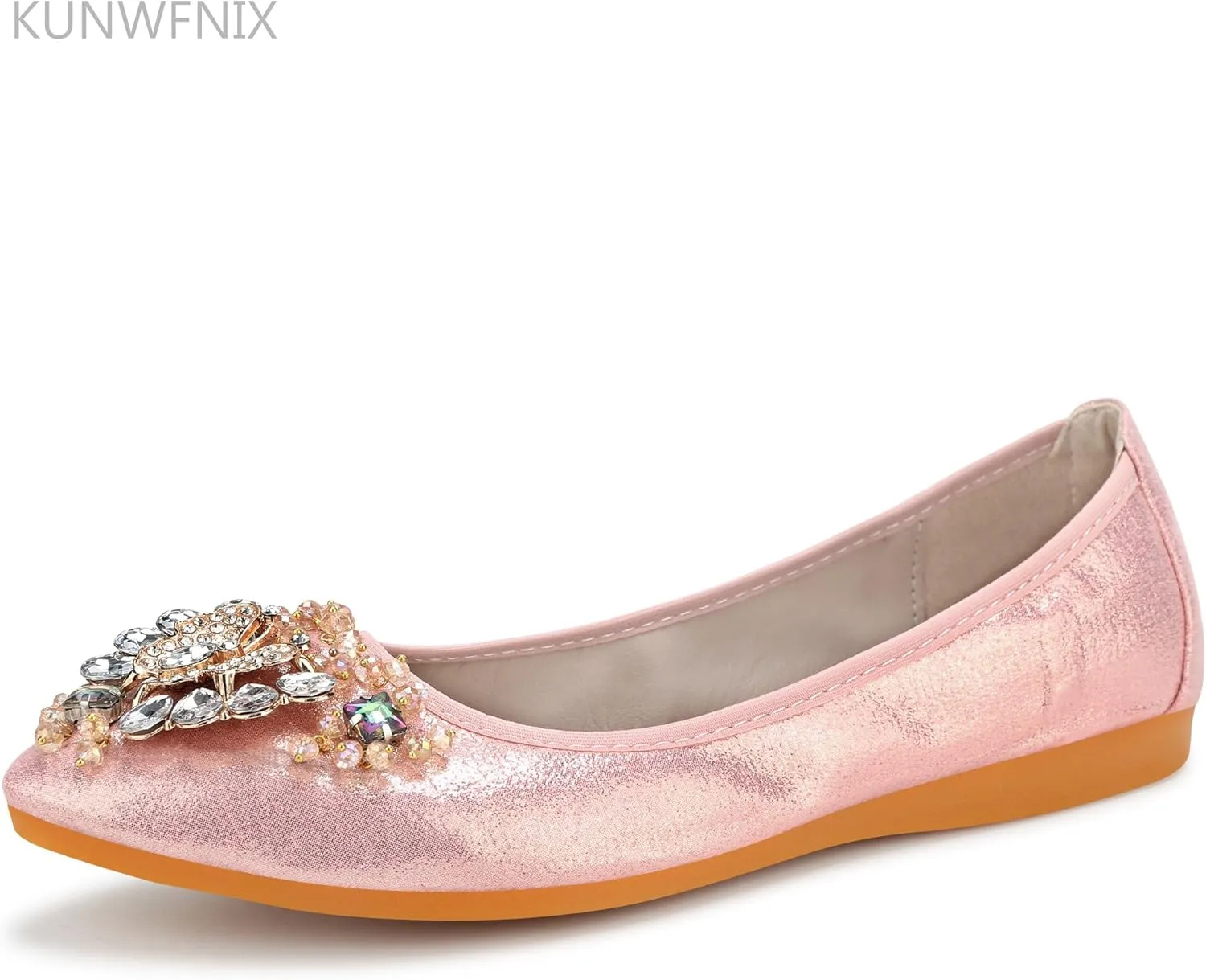 KUNWFNIX Women Ballet Flats Rhinestone Wedding Ballerina Shoes Foldable Sparkly Comfort Slip on Flat Shoes