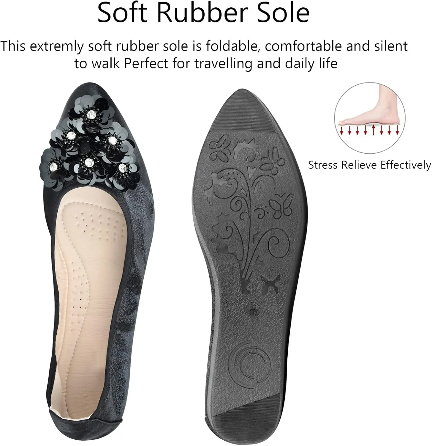 KUNWFNIX Women Ballet Flats Rhinestone Wedding Ballerina Shoes Foldable Sparkly Comfort Slip on Flat Shoes