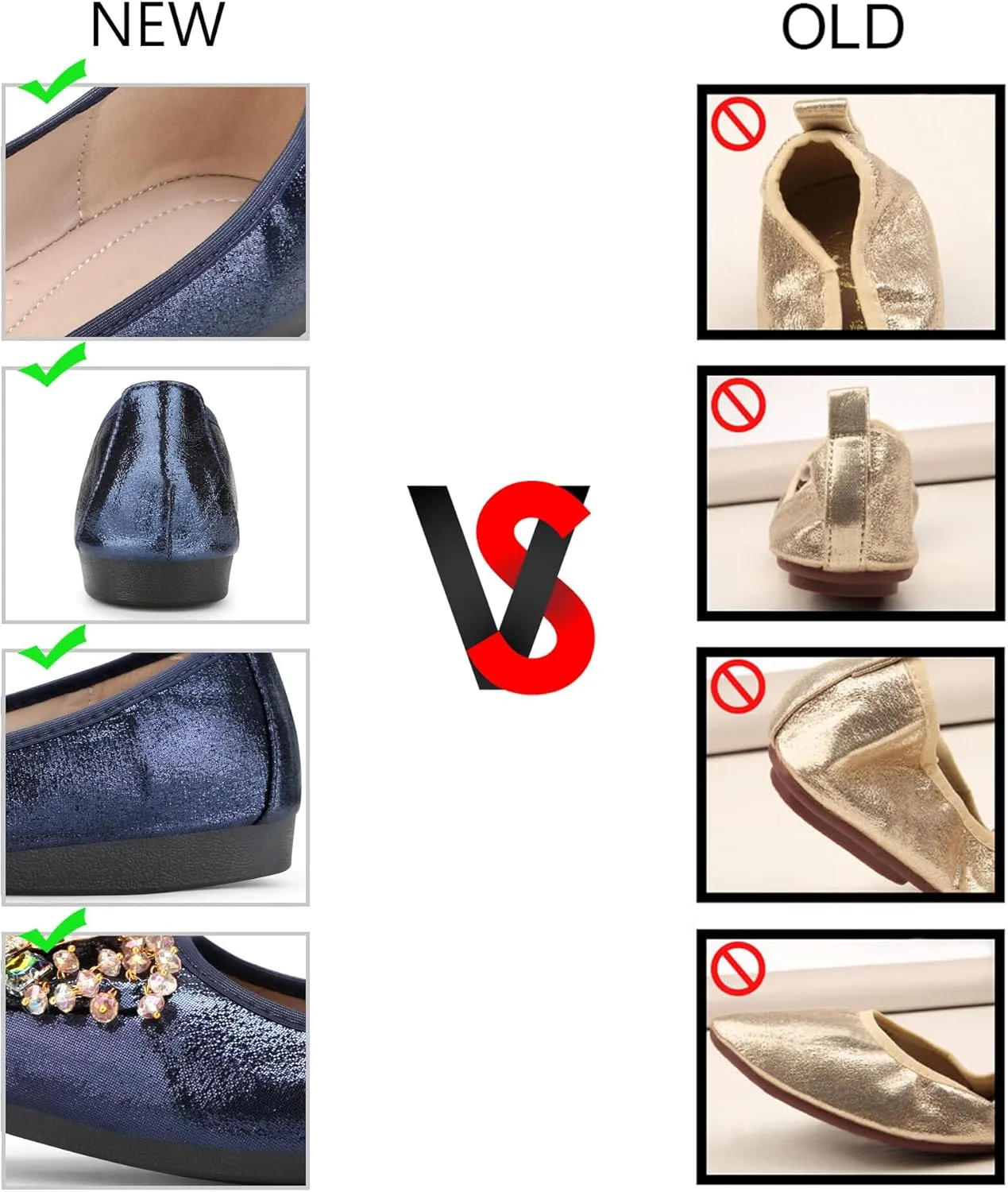 KUNWFNIX Women Ballet Flats Rhinestone Wedding Ballerina Shoes Foldable Sparkly Comfort Slip on Flat Shoes