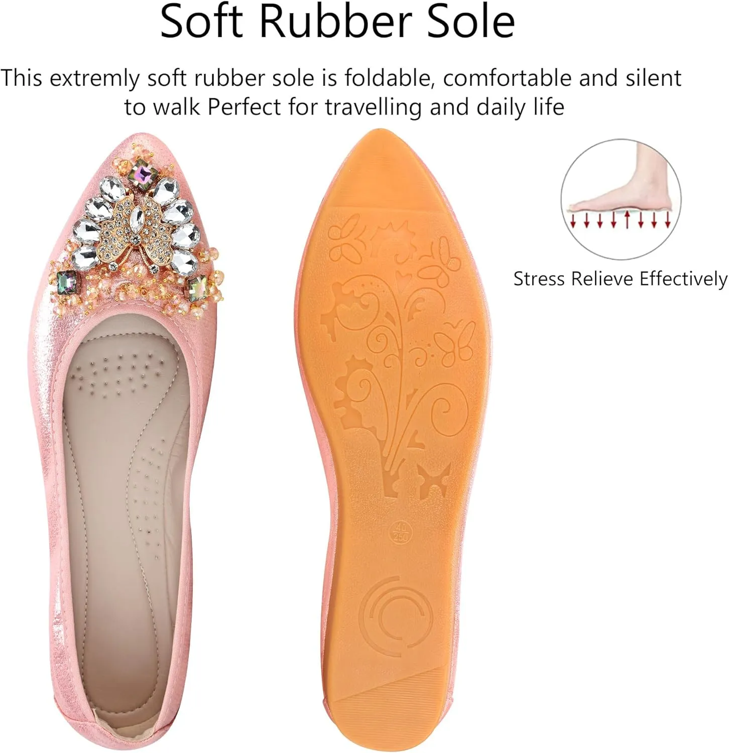 KUNWFNIX Women Ballet Flats Rhinestone Wedding Ballerina Shoes Foldable Sparkly Comfort Slip on Flat Shoes