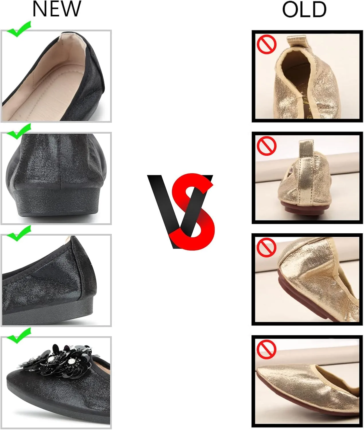 KUNWFNIX Women Ballet Flats Rhinestone Wedding Ballerina Shoes Foldable Sparkly Comfort Slip on Flat Shoes