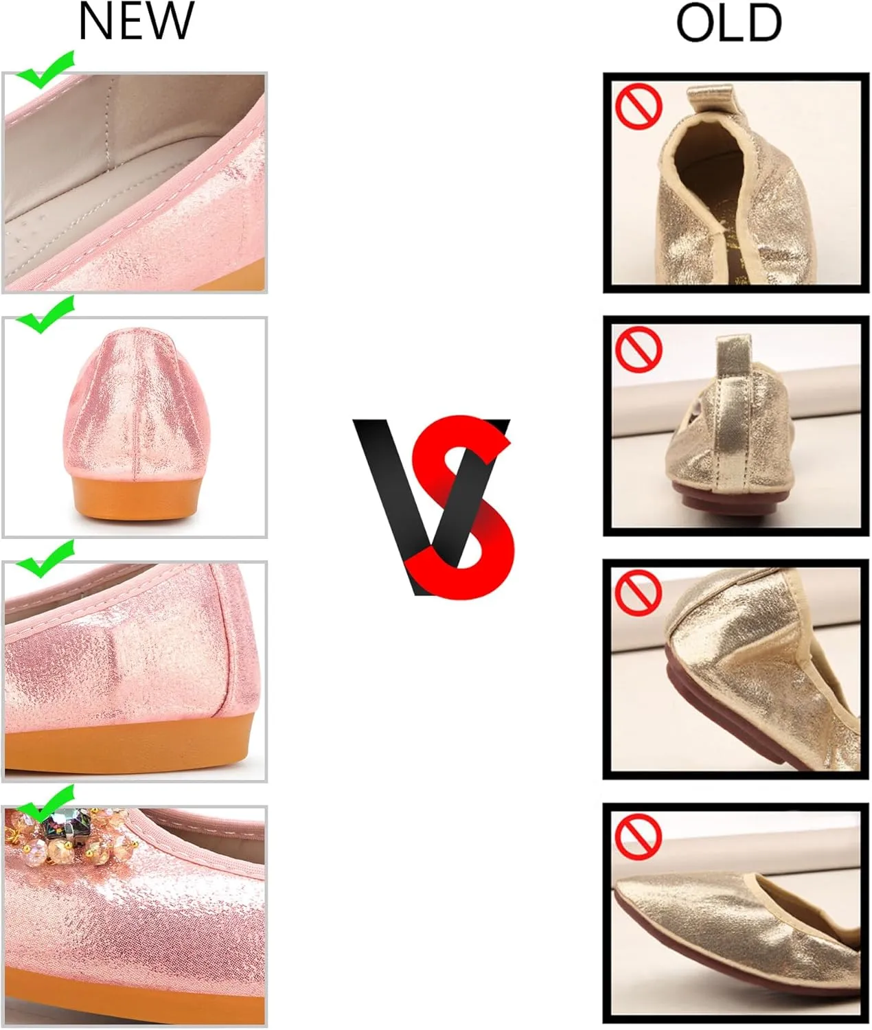KUNWFNIX Women Ballet Flats Rhinestone Wedding Ballerina Shoes Foldable Sparkly Comfort Slip on Flat Shoes