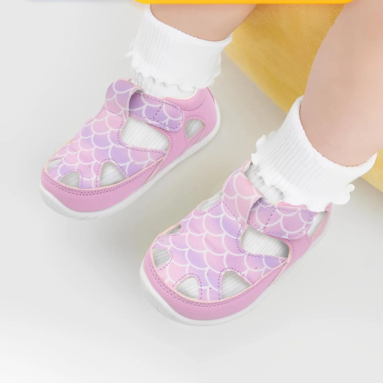 L-RUN Toddler Mary Jane Shoes Girls Casual Barefoot Sandals Breathable Princess Dress Flats Anti Slip Rubber Sole Infant First Walker Shoes for Outdoor Indoor