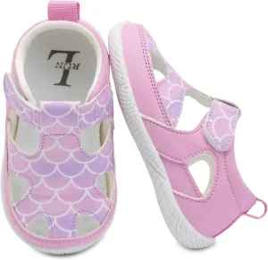 L-RUN Toddler Mary Jane Shoes Girls Casual Barefoot Sandals Breathable Princess Dress Flats Anti Slip Rubber Sole Infant First Walker Shoes for Outdoor Indoor