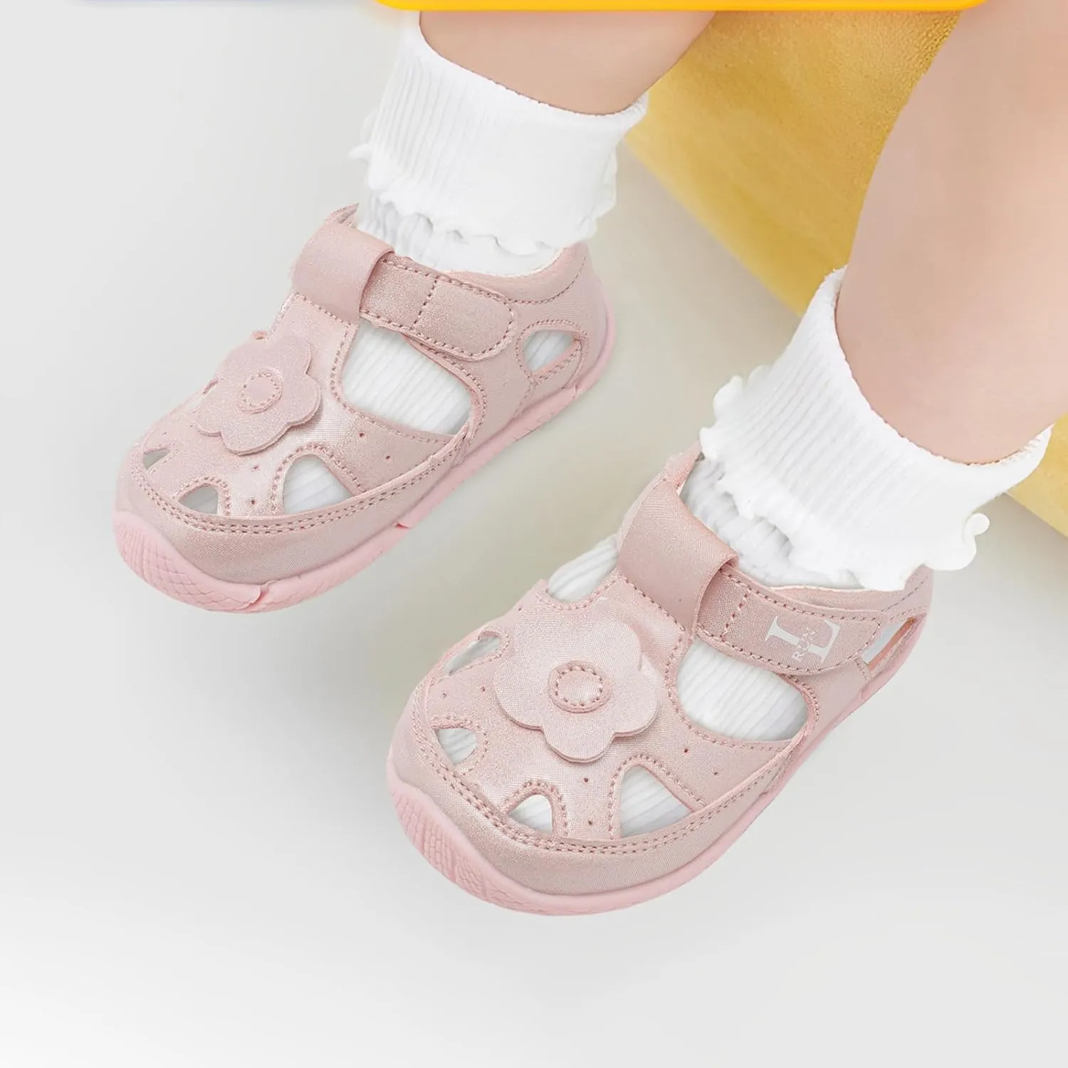 L-RUN Toddler Mary Jane Shoes Girls Casual Barefoot Sandals Breathable Princess Dress Flats Anti Slip Rubber Sole Infant First Walker Shoes for Outdoor Indoor