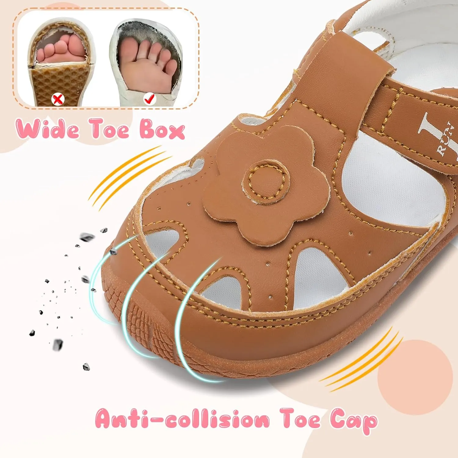 L-RUN Toddler Mary Jane Shoes Girls Casual Barefoot Sandals Breathable Princess Dress Flats Anti Slip Rubber Sole Infant First Walker Shoes for Outdoor Indoor