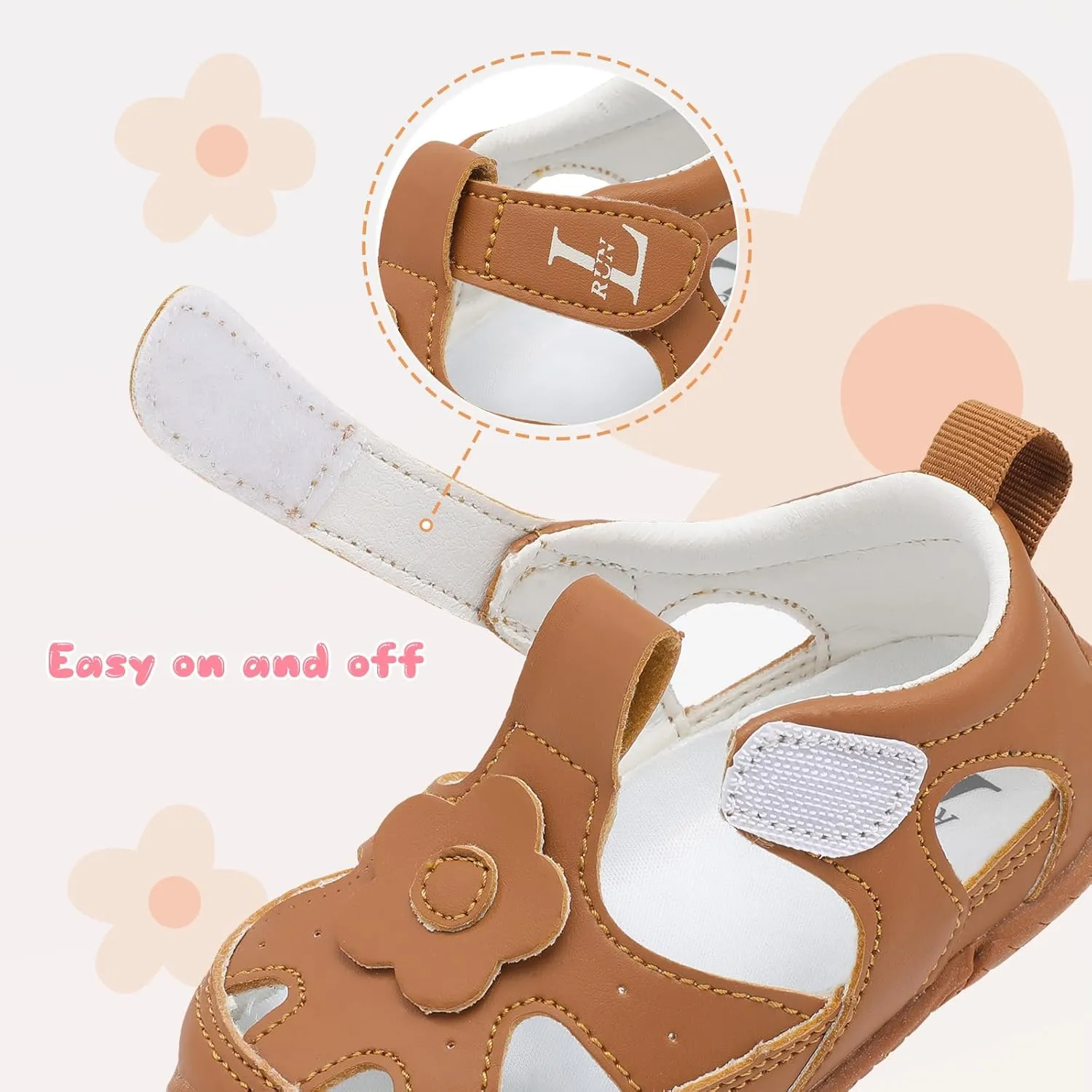 L-RUN Toddler Mary Jane Shoes Girls Casual Barefoot Sandals Breathable Princess Dress Flats Anti Slip Rubber Sole Infant First Walker Shoes for Outdoor Indoor