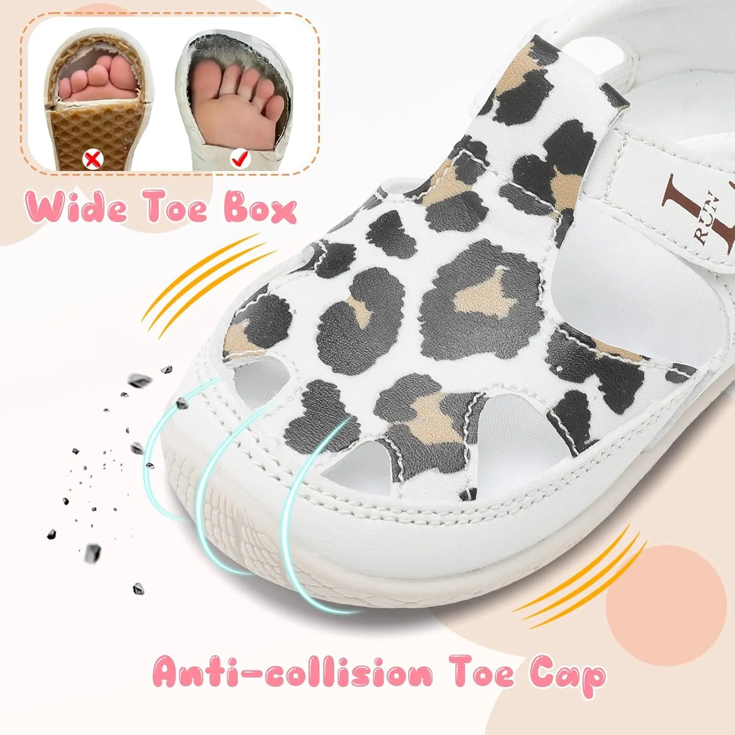 L-RUN Toddler Mary Jane Shoes Girls Casual Barefoot Sandals Breathable Princess Dress Flats Anti Slip Rubber Sole Infant First Walker Shoes for Outdoor Indoor