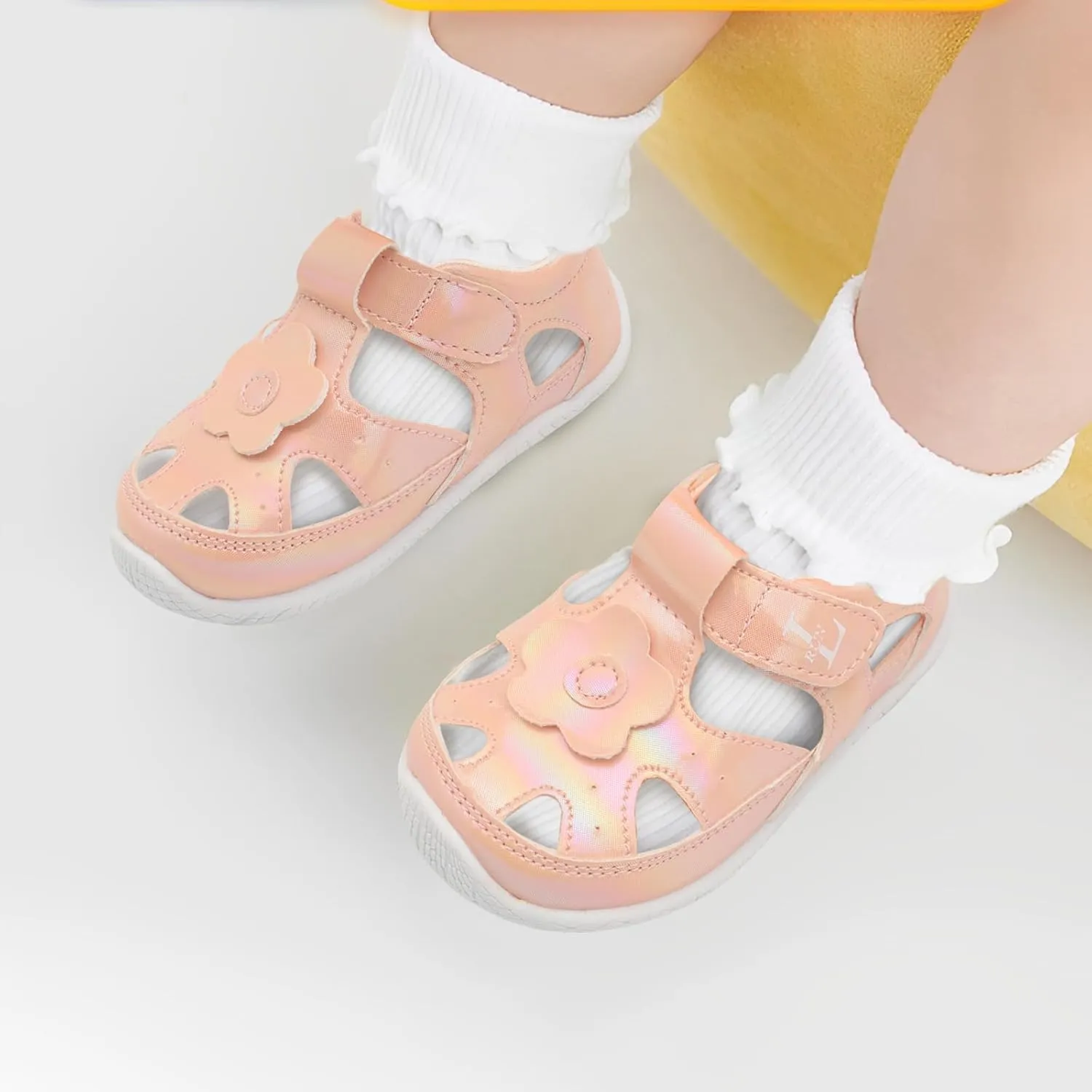 L-RUN Toddler Mary Jane Shoes Girls Casual Barefoot Sandals Breathable Princess Dress Flats Anti Slip Rubber Sole Infant First Walker Shoes for Outdoor Indoor