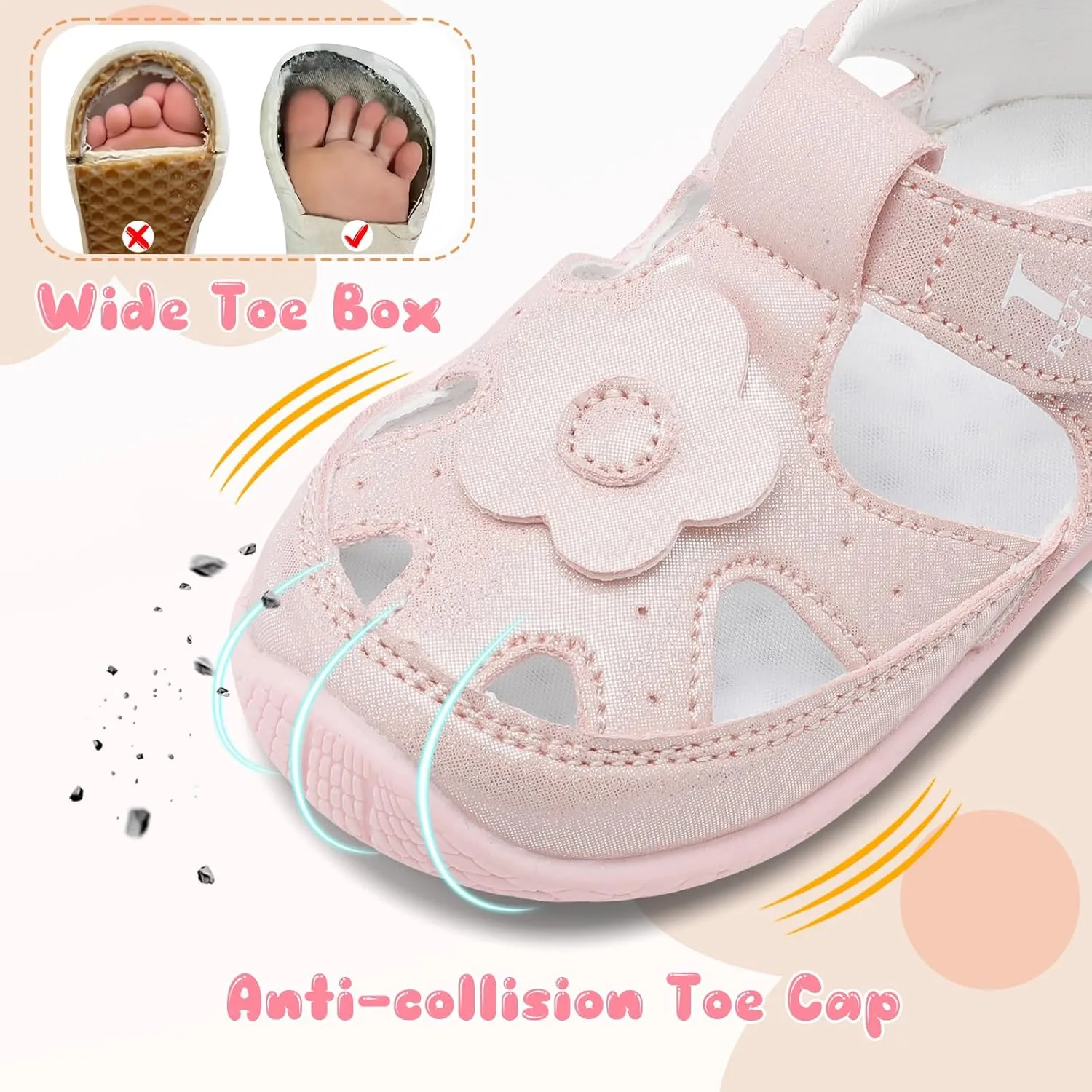 L-RUN Toddler Mary Jane Shoes Girls Casual Barefoot Sandals Breathable Princess Dress Flats Anti Slip Rubber Sole Infant First Walker Shoes for Outdoor Indoor