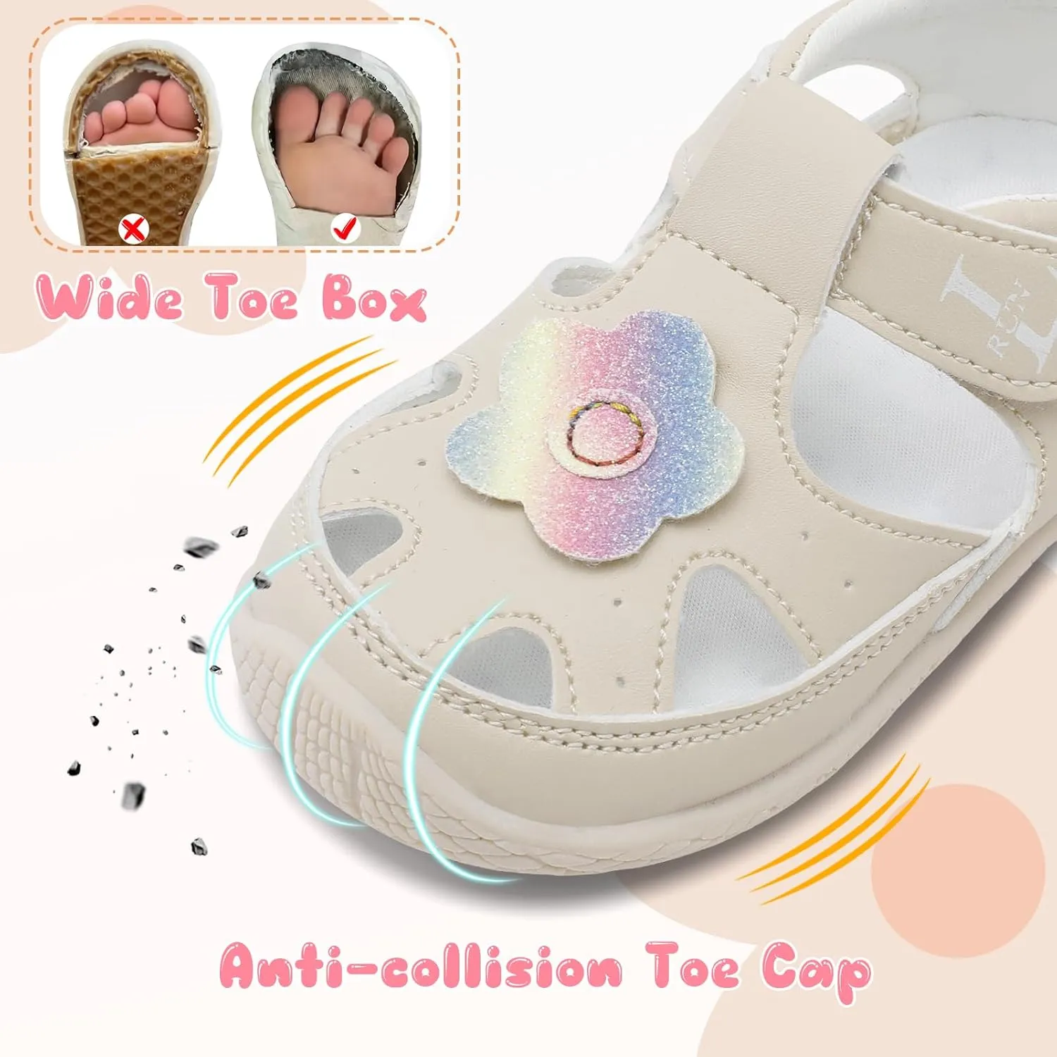L-RUN Toddler Mary Jane Shoes Girls Casual Barefoot Sandals Breathable Princess Dress Flats Anti Slip Rubber Sole Infant First Walker Shoes for Outdoor Indoor