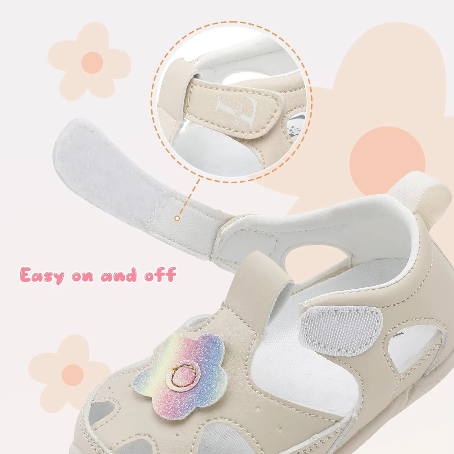 L-RUN Toddler Mary Jane Shoes Girls Casual Barefoot Sandals Breathable Princess Dress Flats Anti Slip Rubber Sole Infant First Walker Shoes for Outdoor Indoor