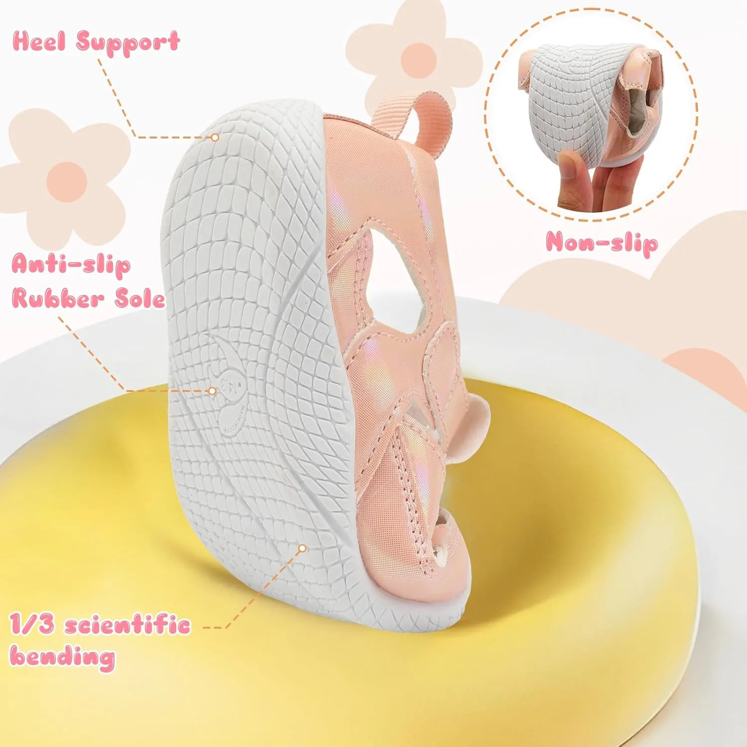 L-RUN Toddler Mary Jane Shoes Girls Casual Barefoot Sandals Breathable Princess Dress Flats Anti Slip Rubber Sole Infant First Walker Shoes for Outdoor Indoor