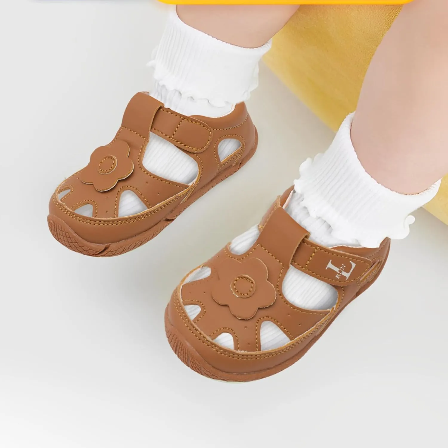 L-RUN Toddler Mary Jane Shoes Girls Casual Barefoot Sandals Breathable Princess Dress Flats Anti Slip Rubber Sole Infant First Walker Shoes for Outdoor Indoor