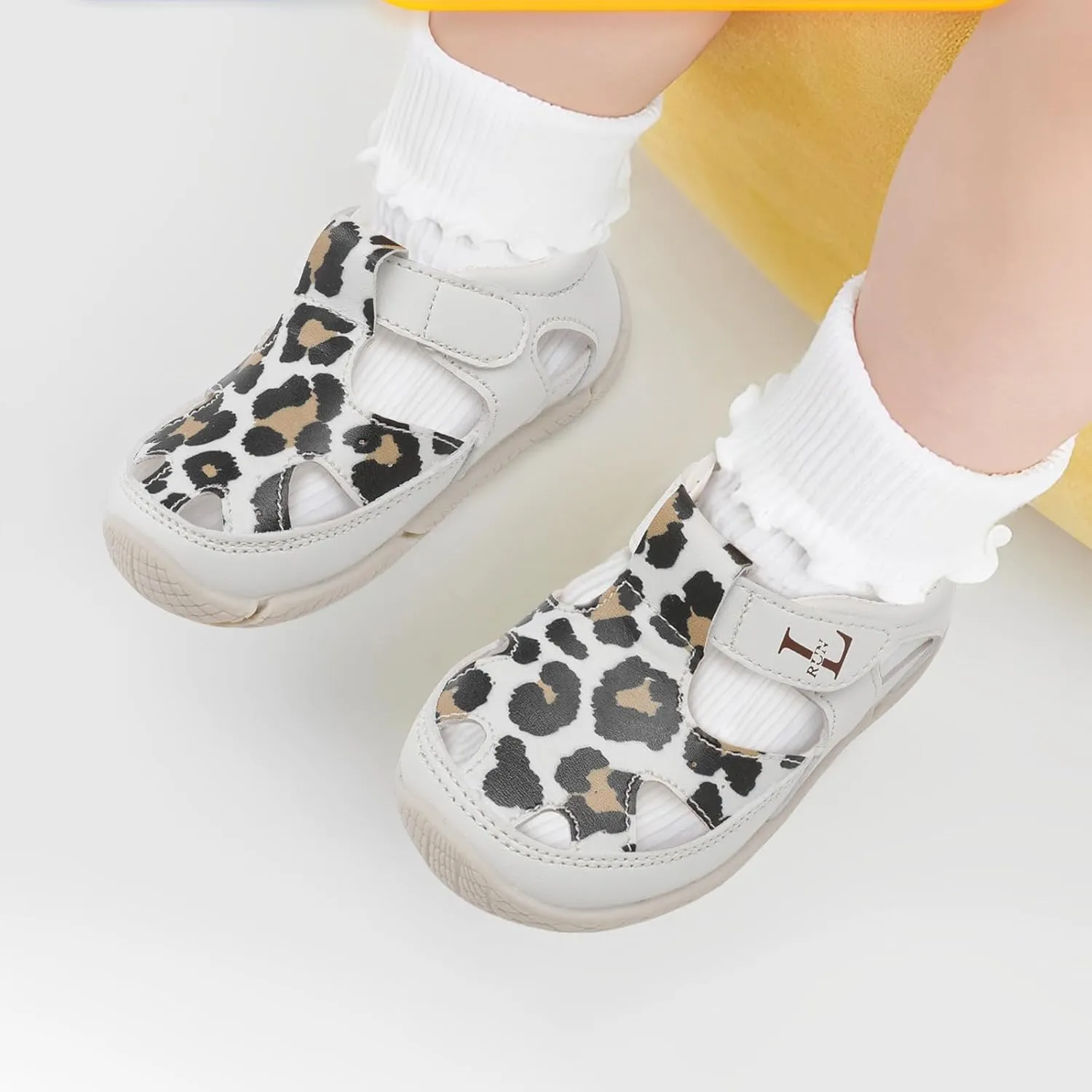 L-RUN Toddler Mary Jane Shoes Girls Casual Barefoot Sandals Breathable Princess Dress Flats Anti Slip Rubber Sole Infant First Walker Shoes for Outdoor Indoor