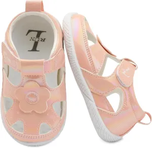 L-RUN Toddler Mary Jane Shoes Girls Casual Barefoot Sandals Breathable Princess Dress Flats Anti Slip Rubber Sole Infant First Walker Shoes for Outdoor Indoor