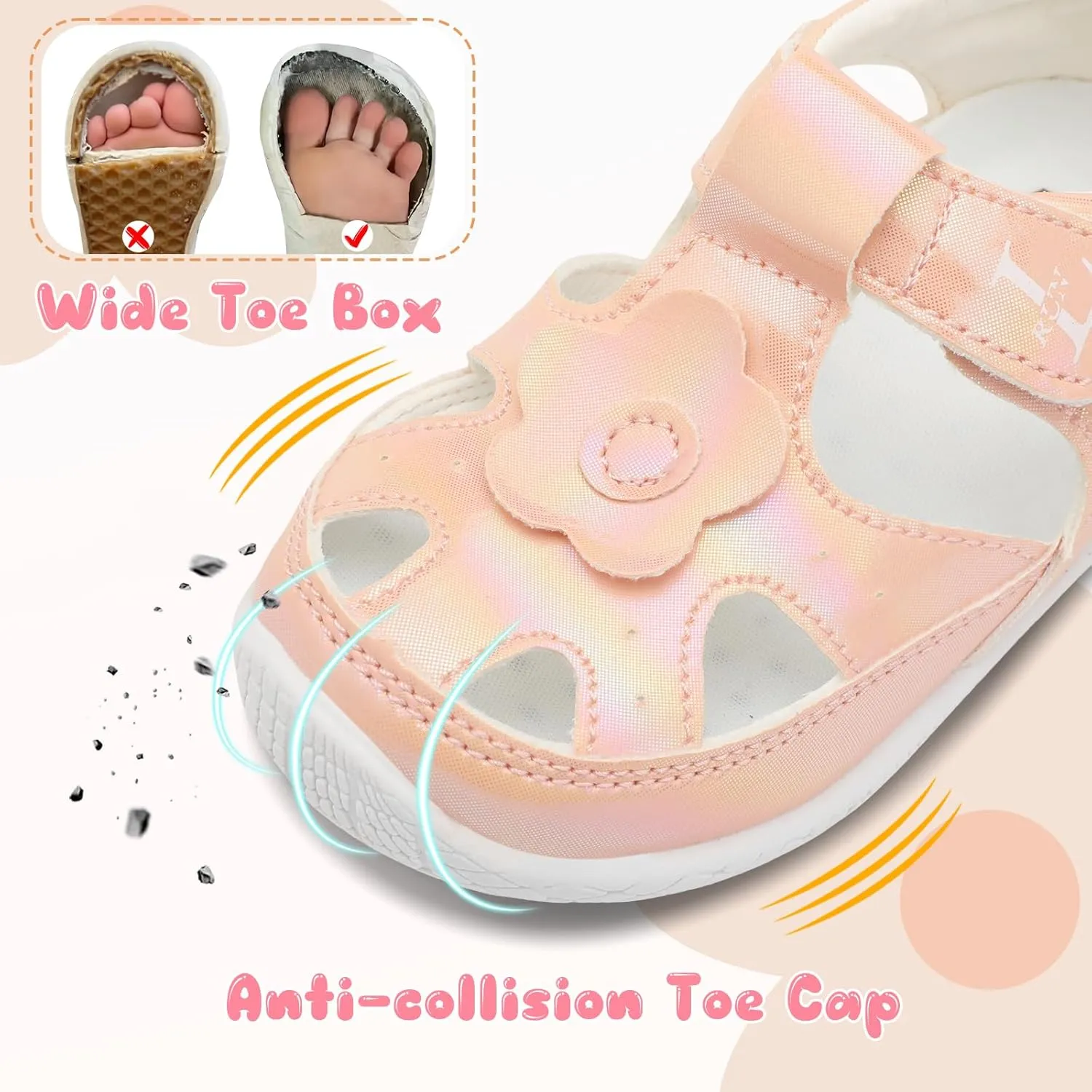 L-RUN Toddler Mary Jane Shoes Girls Casual Barefoot Sandals Breathable Princess Dress Flats Anti Slip Rubber Sole Infant First Walker Shoes for Outdoor Indoor