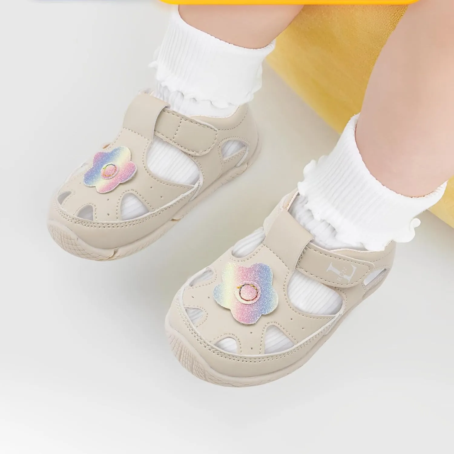 L-RUN Toddler Mary Jane Shoes Girls Casual Barefoot Sandals Breathable Princess Dress Flats Anti Slip Rubber Sole Infant First Walker Shoes for Outdoor Indoor