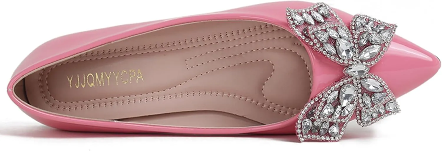 Leather Ballet Flats for Women Bling Rhinestone Fashionable Pointed Slip on Comfort Breathable Wedding Flats Shoes for Women Dress Shoes