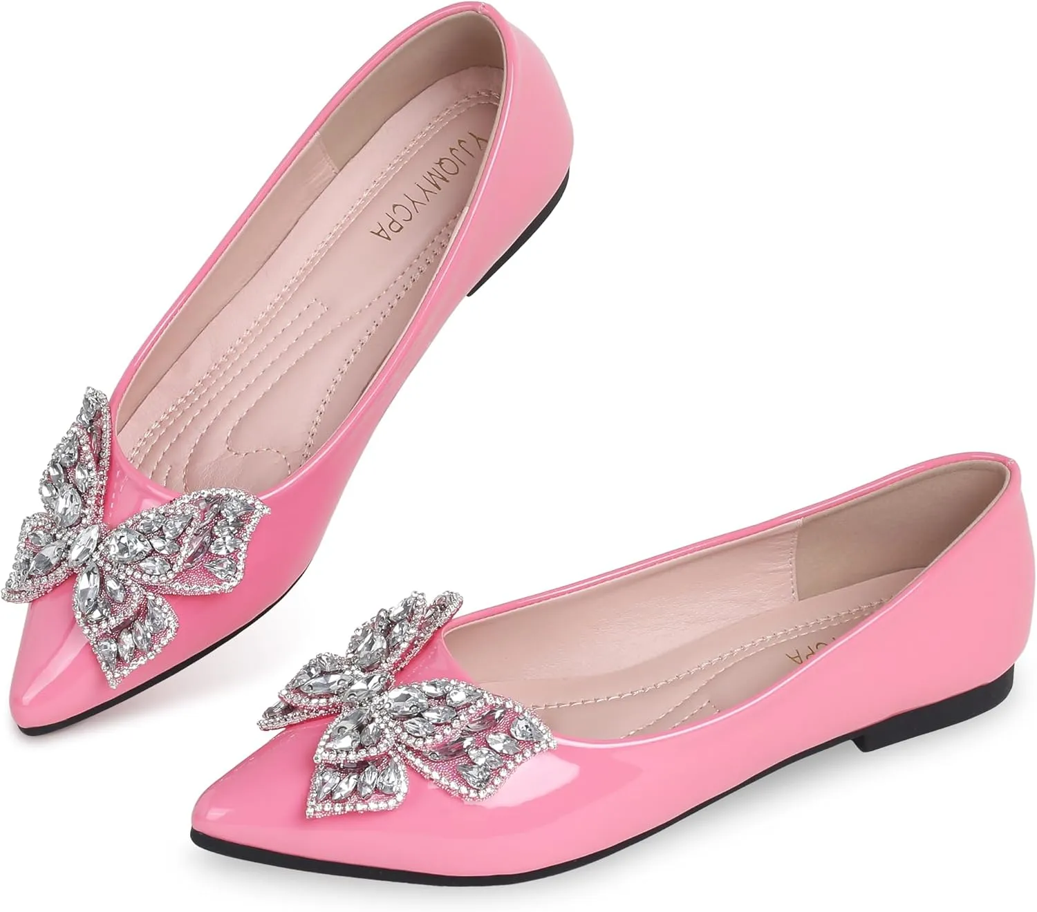 Leather Ballet Flats for Women Bling Rhinestone Fashionable Pointed Slip on Comfort Breathable Wedding Flats Shoes for Women Dress Shoes