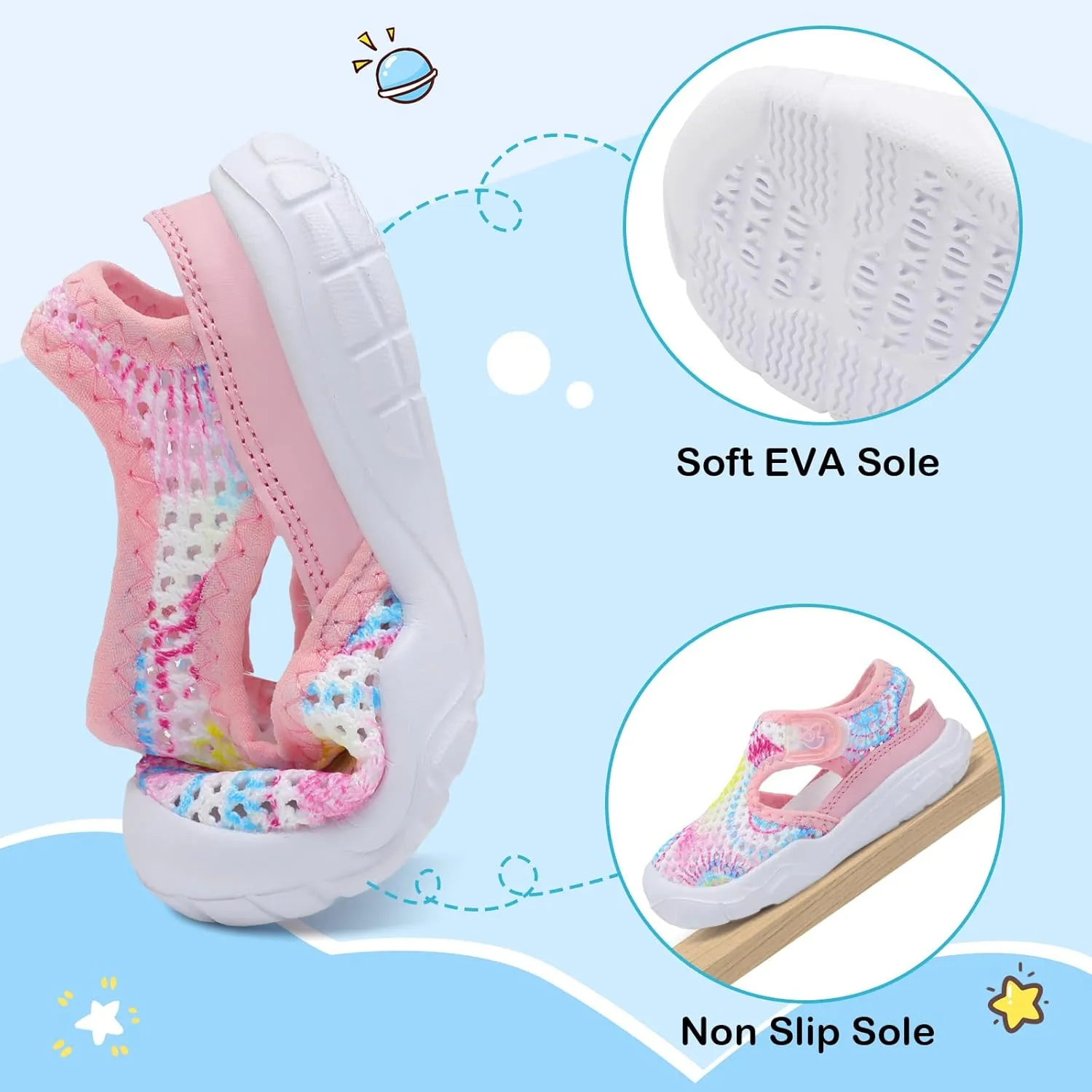 LeIsfIt Toddler Sandals Boys Girls Wide Sandals Kids Water Sandals Barefoot Water Shoes for Beach Swim Lightweight Closed Toe Summer Sandals